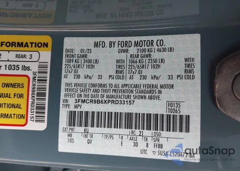 2023 Ford Bronco Sport Big Bend from USA, damaged, VIN 3FMCR9B6XPRD33157